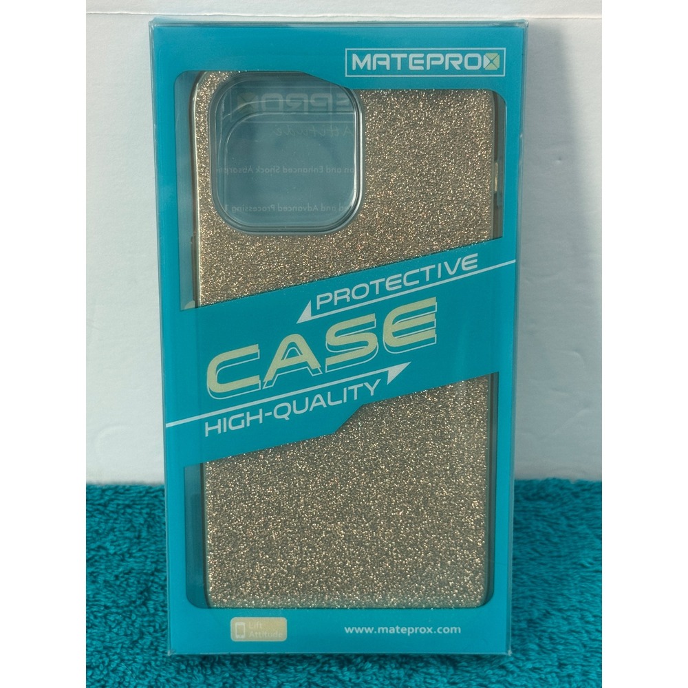 MATEPROX Bling Case for iPhone 14 Pro Max Gold Glitter Protective Cover